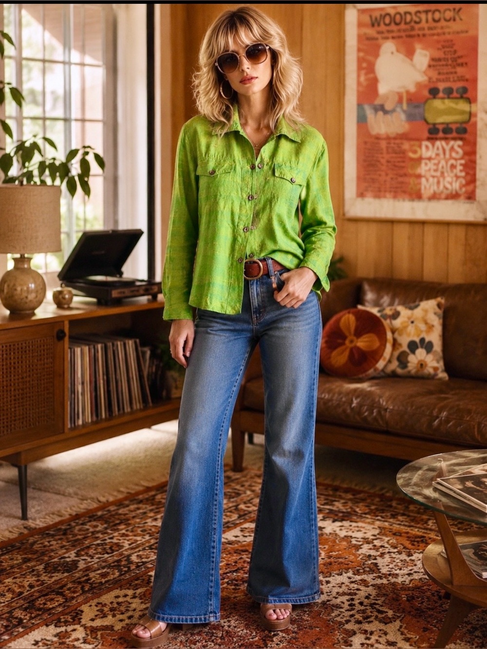 ANII by natural lime green mix fabric jacket